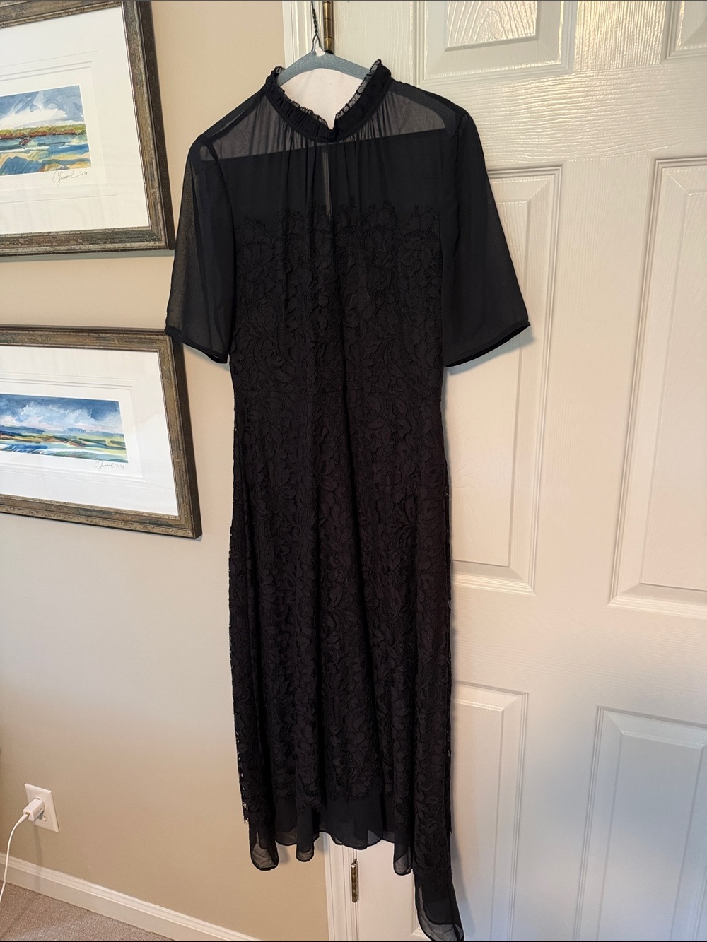 Banana Republic Black Lace Midi Dress with Sheer Yoke